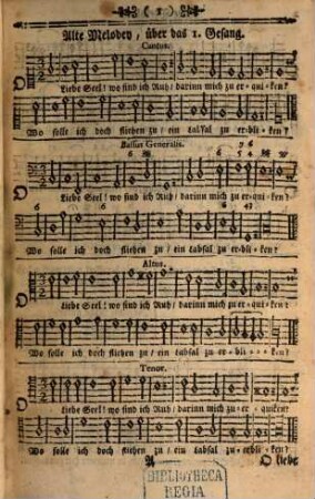 Neu-vermehrte Geistliche Seelen-Music, Das ist: Geist- und Trost-reiche Gesäng, in allerley Anligen zu Trost und Erquickung Gott-liebender Seelen : Aus unterschiedlichen Musicalischen Bücheren zu 3. und 4. Stimmen zusammen gesetzet, mit einem General-Bass, lieblichen Geigen-Stimmen, à 3. 4. 5. anmuthigen einstimmigen Sing-Weisen und Fugen. Nun zum neunten mahl aufgelegt, auch mit mehr dann LXX gantz neuen schönen Melodie-Stuken vermehret