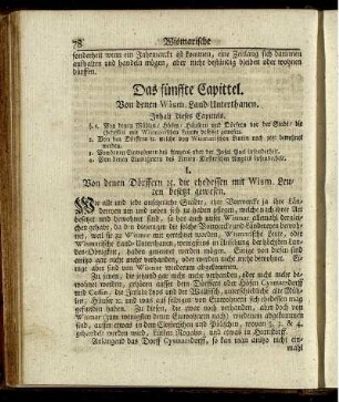 Dsa fünffte Capittel. Von denen Wism. Land-Unterthanen.