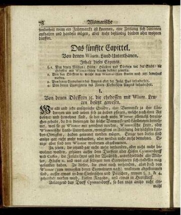 Dsa fünffte Capittel. Von denen Wism. Land-Unterthanen.