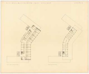 Großstadthotel Schinkelwettbewerb 1952: Grundrisse 6. bis 8.OG, Dachgeschoss
