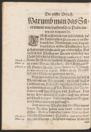 Die eilffte Ursach. Warumb man das Sacrament von den Lutherischen Predicanten nit nemmen sol.