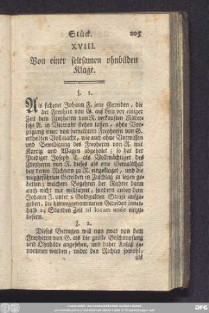 XVIII. Von einer seltsamen ohnbilden Klage.