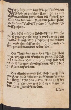 JCh sahe mir den Mayen mit roten || Rößleyn vmbher stan/