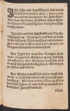 JCh sahe mir den Mayen mit roten || Rößleyn vmbher stan/