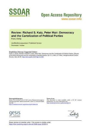 Review: Richard S. Katz, Peter Mair: Democracy and the Cartelization of Political Parties