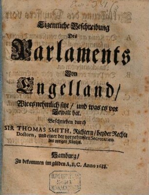 Eigentliche Beschreibung des Parlements von England