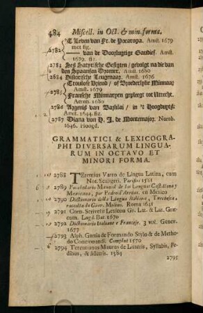 Grammatici & Lexicographi Diversarum Linguarum In Ocatvo Et Minori Forma.
