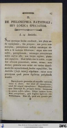 II. De Philosophia Rationali, Seu Logica Speciatim.