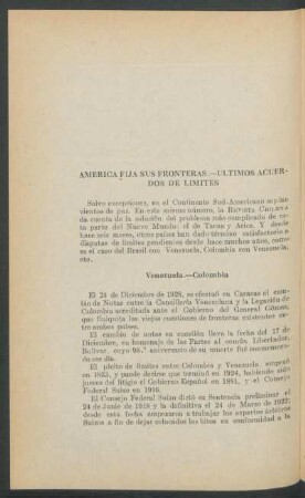 América fija sus fronteras - ultimos acuerdos de límites