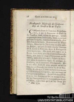 Fredegonde Maitresse de Chilperic Roy de Neustrie & de Paris.