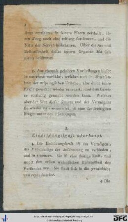 I. Einbildungskraft.