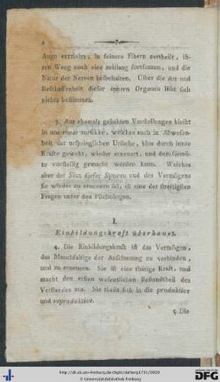 I. Einbildungskraft.