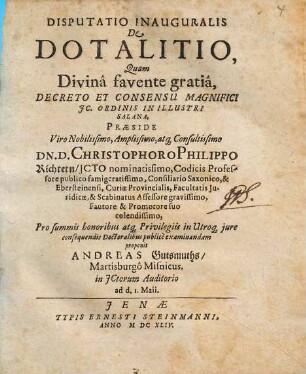 Disputatio Inauguralis De Dotalitio