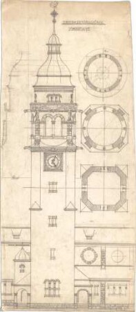 Dolmetsch, Heinrich; Stuttgart; Markuskirche - Turm (Ansicht, Schnitte)