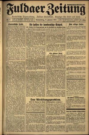 Erste Ausgabe vom Donnerstag, den 11. Januar 1934.