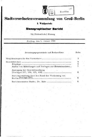 Nr. 52, 9. Januar 1948, Ordentliche Sitzung