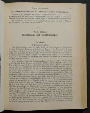 Vierter Abschnitt. Stadtarchiv und Stadtbibliothek.