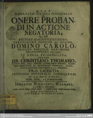 Dissertatio Iuridica Inauguralis De Onere Probandi In Actione Negatoria