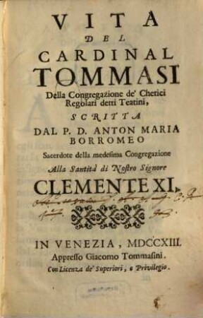 Vita del Cardinale Tommasi