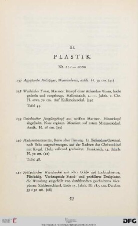 III. Plastik (Nr. 237-288)