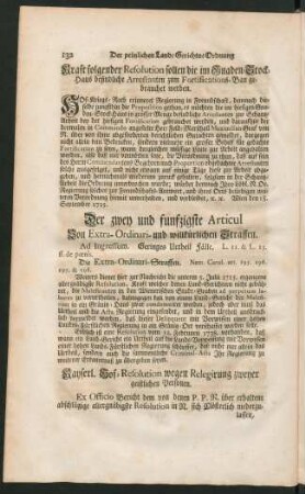 Der zwey und funfzigste Articul Von Extra-Ordinari-und willkürlichen Straffen.
