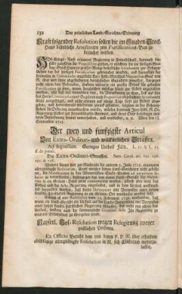 Der zwey und funfzigste Articul Von Extra-Ordinari-und willkürlichen Straffen.