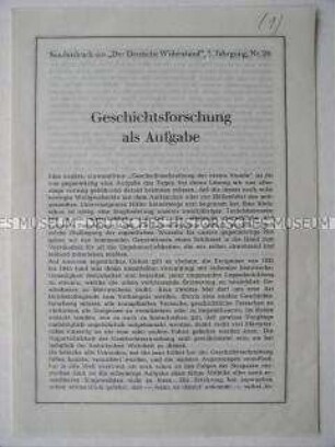 Sonderdruck eines Aufsatzes aus der Zeitschrift "Der Deutsche Widerstand" zur Geschichtsforschung