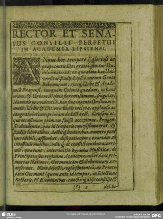 Rector Et Senatus Consilii Perpetui In Academia Lipsiensi
