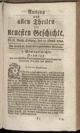 XLII. Nachl. Coburg, den 17. Octob. 1750.