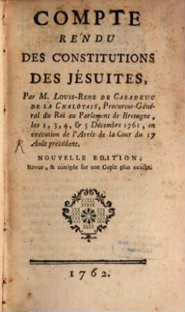 Compte rendu des constitutions des Jesuites