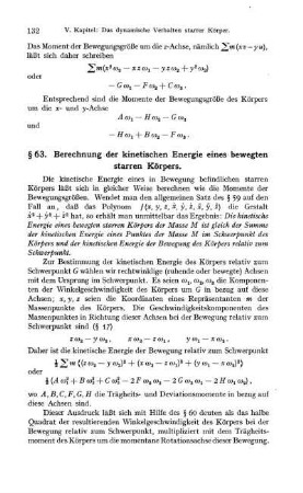 § 63. Berechnung der kinetischen Energie eines bewegten starren Körpers.