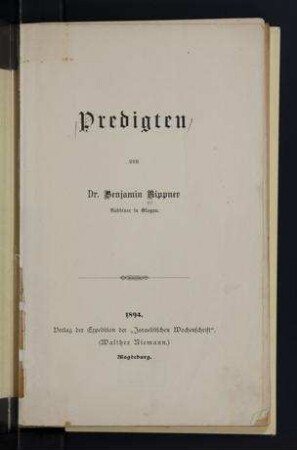 Predigten / von Benjamin Rippner