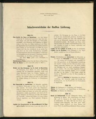 Inhaltsverzeichnis der fünften Lieferung