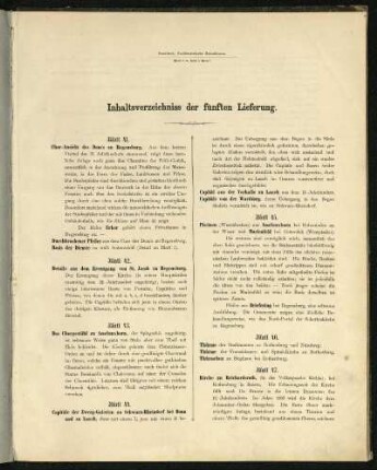 Inhaltsverzeichnis der fünften Lieferung