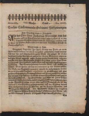 1665.8: Berlin: Einkommende Ordinari Postzeitungen