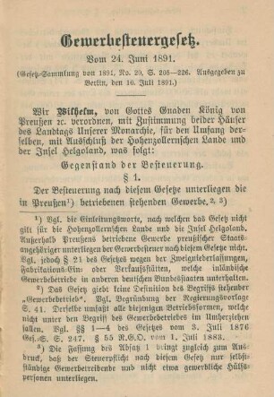 Gewerbesteuergesetz. Vom 24. Juni 1891.