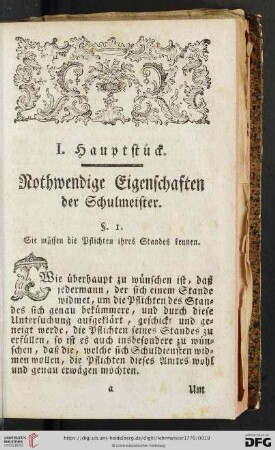 I. Hauptstueck: Nothwendige Eigenschaften der Schulmeister