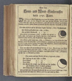 Von den Sonn- und Mond-Finsternissen dieses 1737. Jahrs.