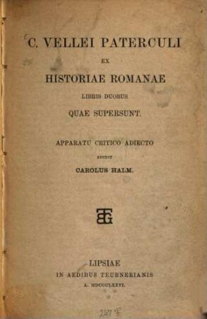 C. Vellei Paterculi ex Historiae Romanae libris duobus quae supersunt