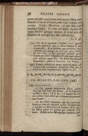 III. Billets Galans.