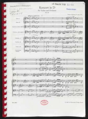 Konzert in D für Violine und Orchester : KV 211