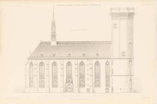 Schlosskirche, Wittenberg Wiederherstellung: Nordansicht (aus: Atlas zur Zeitschrift für Bauwesen, hrsg. v. Ministerium der öffentlichen Arbeiten, Jg. 45, 1895)