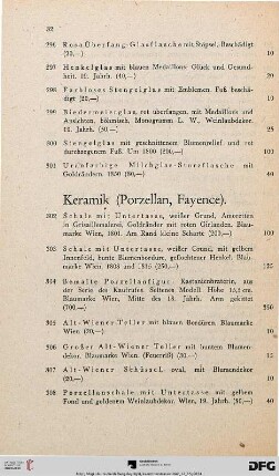 Keramik (Porzellan, Fayence) (Nr. 302-416)
