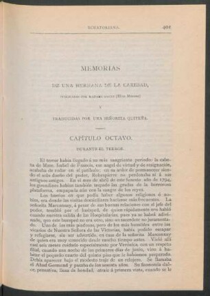 Memorias de una hermana de la caridad : Publicadas por Madame Gagne [Elisa Moreau] y traducidas por una señorita Quiteña