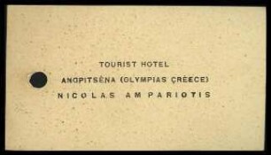 Visitenkarte Tourist Hotel Nicolas Ampariotis