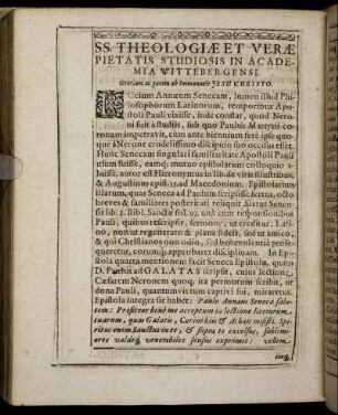 S. S. Theologiæ Et Veræ Pietatis Studiosis In Academia Wittenbergensi.