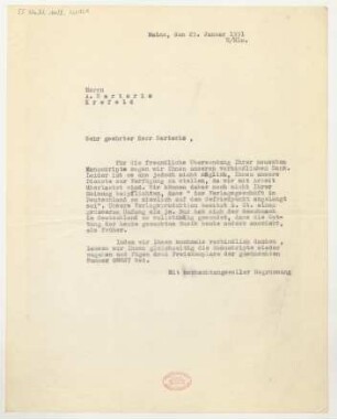 Brief an Arnoldo Sartorio : 23.01.1931