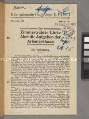 Internationale Flugblätter, Nr. 1 vom November 1915