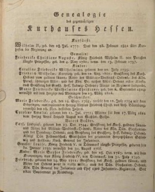 Genealogie des gegenwärtigen Kurhauses Hessen.