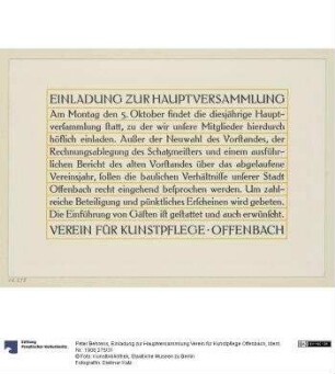 Einladung zur Hauptversammlung Verein für Kunstpflege Offenbach
